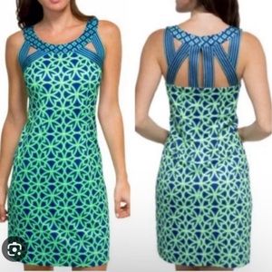 Gretchen Scott Designs SZ S Blue/Green Jersey Isosceles Cut Out Dress